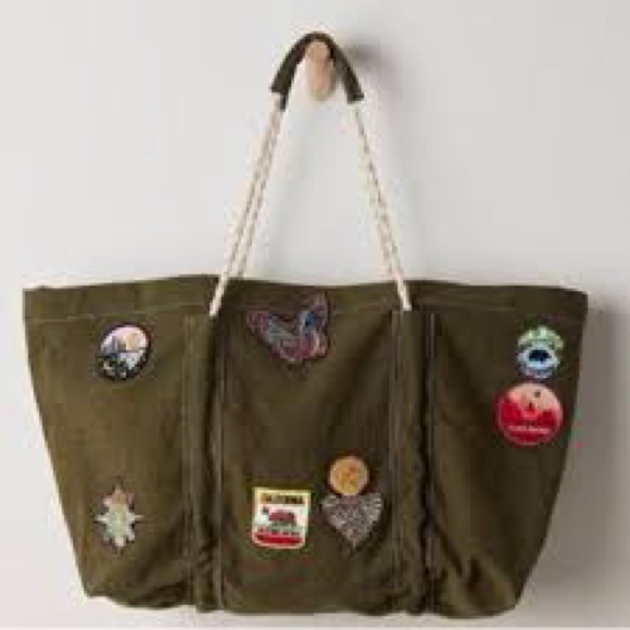 Free People Been There Badge Tote Bag❤️ NWOT Serpent Green - Picture 5 of 6